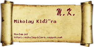 Mikolay Klára névjegykártya